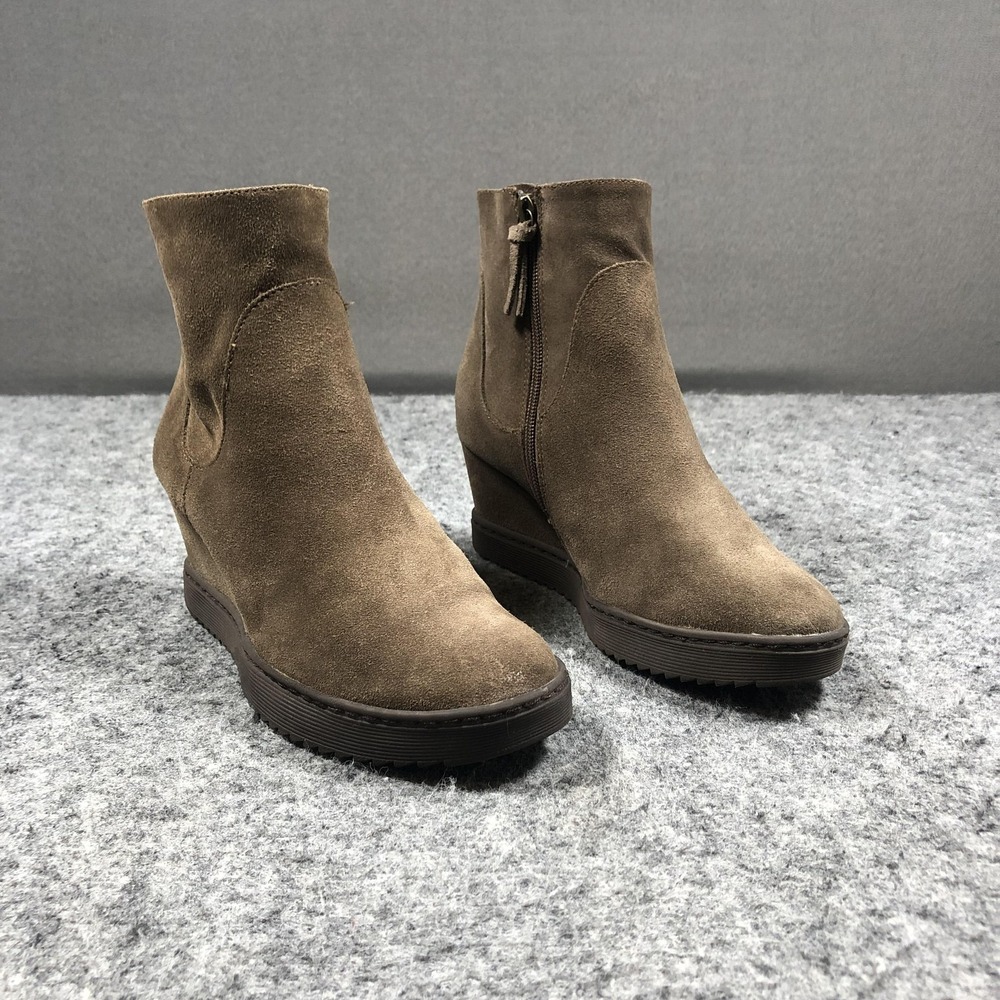 Sofft KHELE22 Wedge Ankle Booties Womens 8 Brown Suede Side Zip Comfort